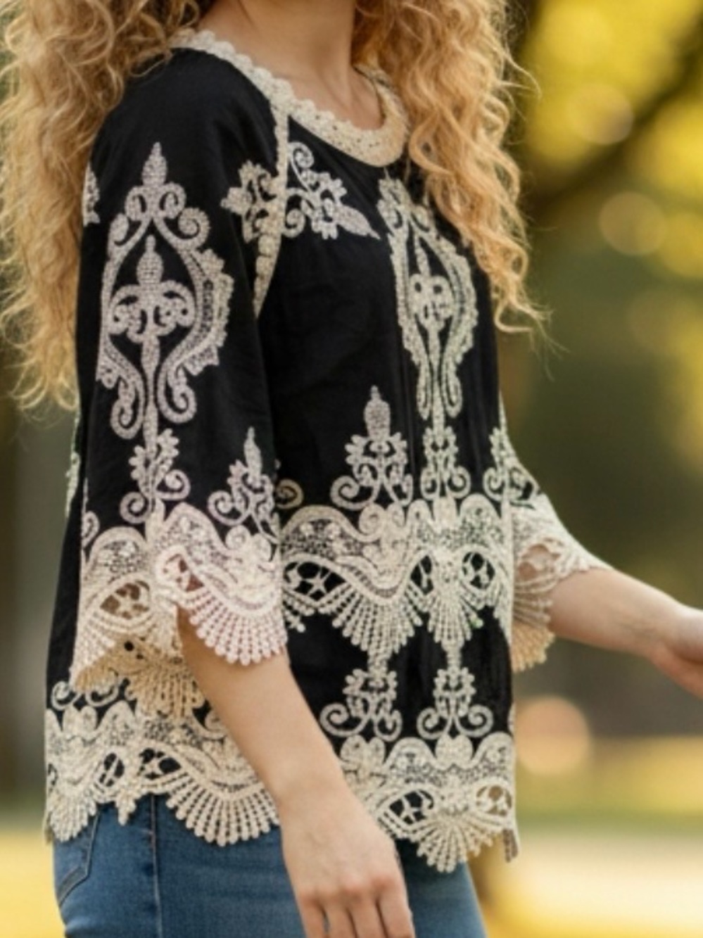 NorthStyle Black and Cream Lace Blouse